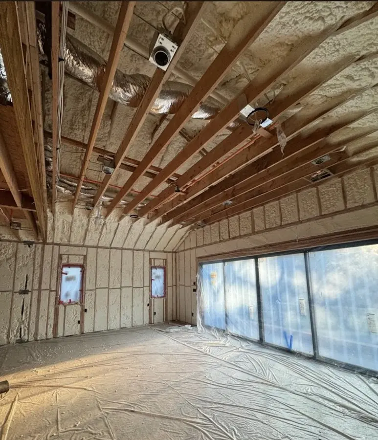 Interior walls and ceiling insulated with spray foam during new construction in Jamul